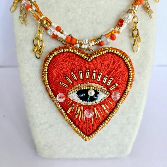 Hand Embroidered Evil Eye Necklace - Picture 2 of 5